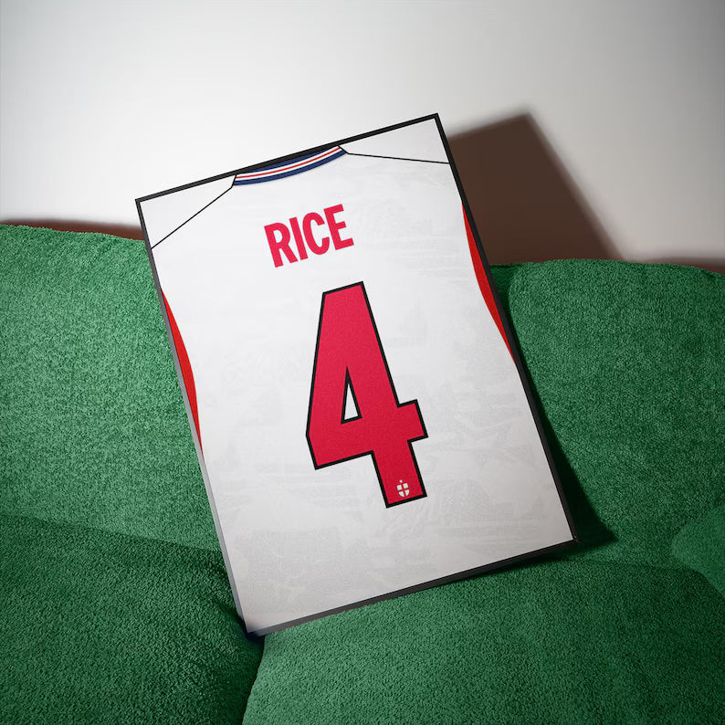 Declan Rice England Mens World Cup 2026 Home Shirt Poster