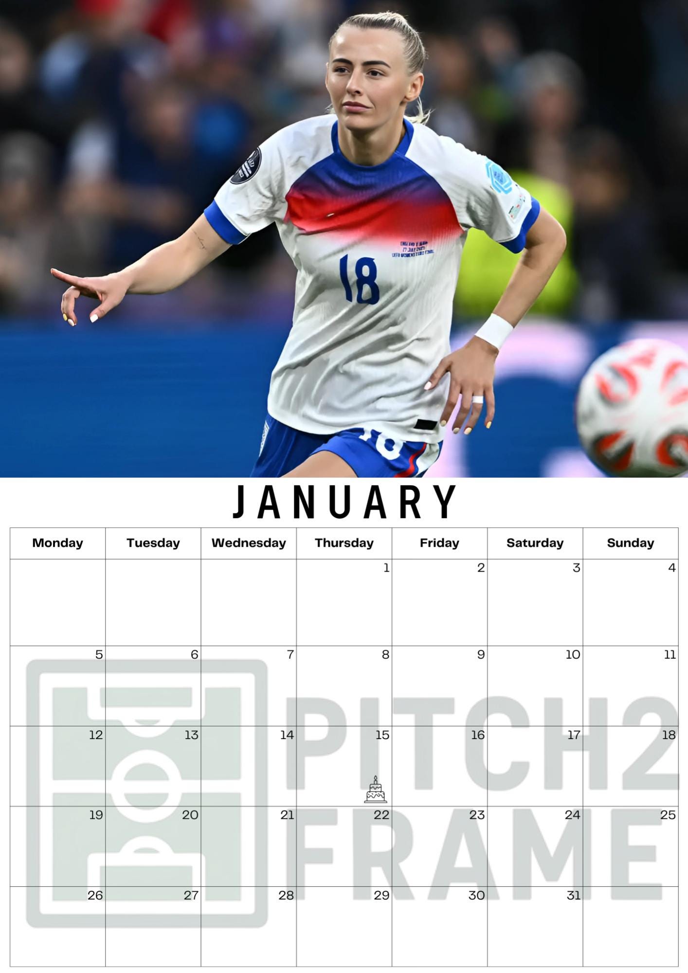 Chloe Kelly inspired Calendar 2026,  Yearly Calendar, Custom Photos Calendar, 12 Month Photos Calendar, Football calendar