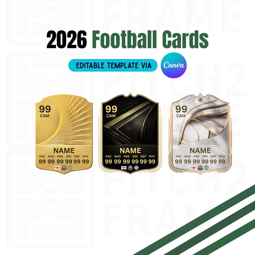 Blank Personalisable 2026 Football Team Player Cards | 3 Designs - Digital Download Template (editable via Canva ) 26003