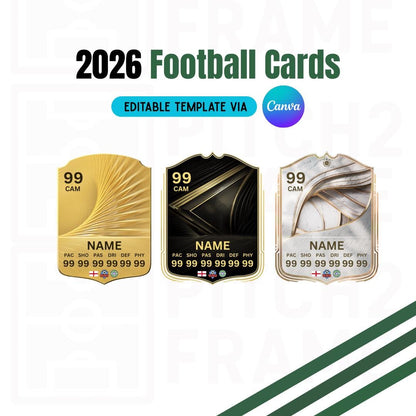 Blank Personalisable 2026 Football Team Player Cards | 3 Designs - Digital Download Template (editable via Canva ) 26003