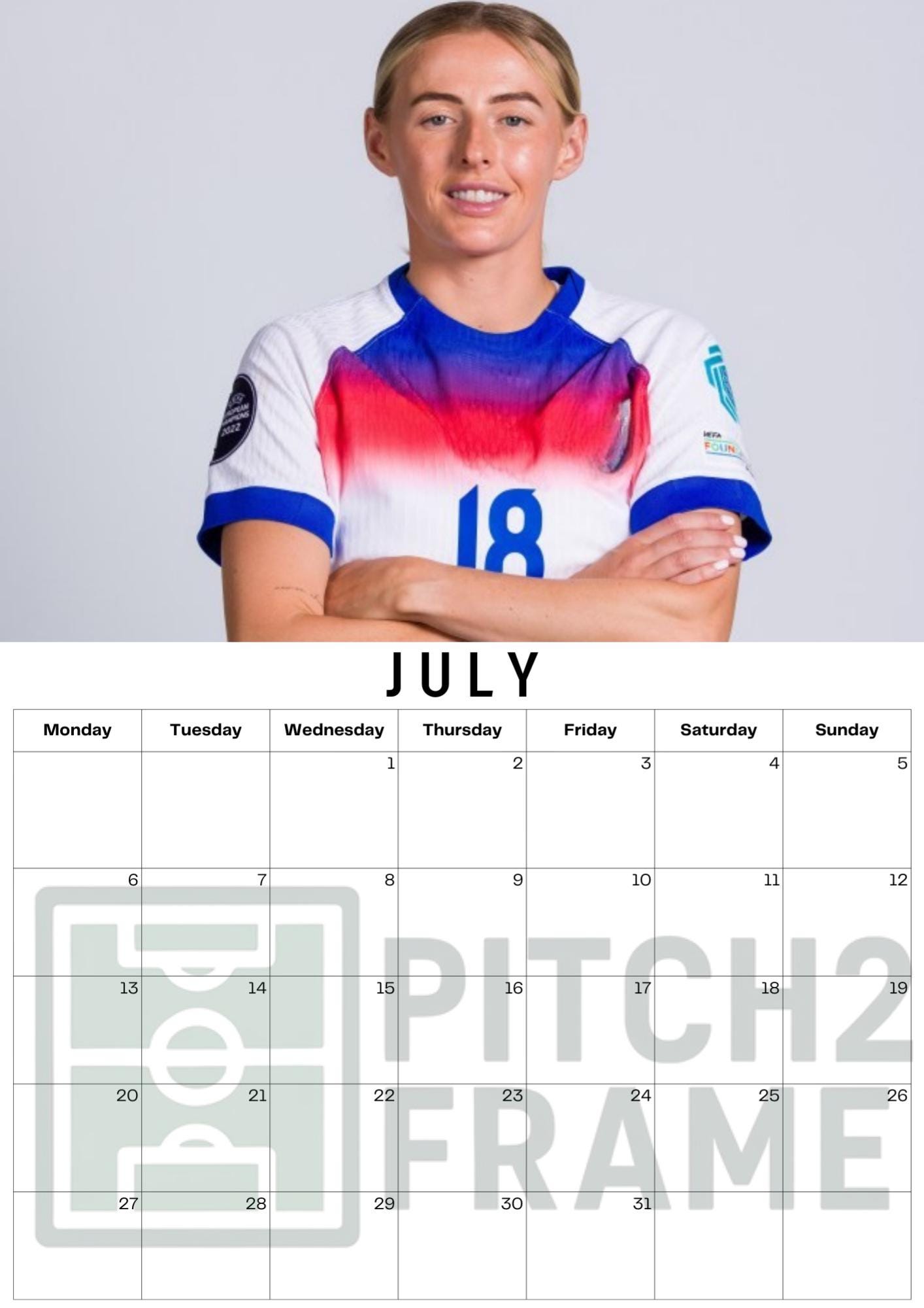 Chloe Kelly inspired Calendar 2026,  Yearly Calendar, Custom Photos Calendar, 12 Month Photos Calendar, Football calendar