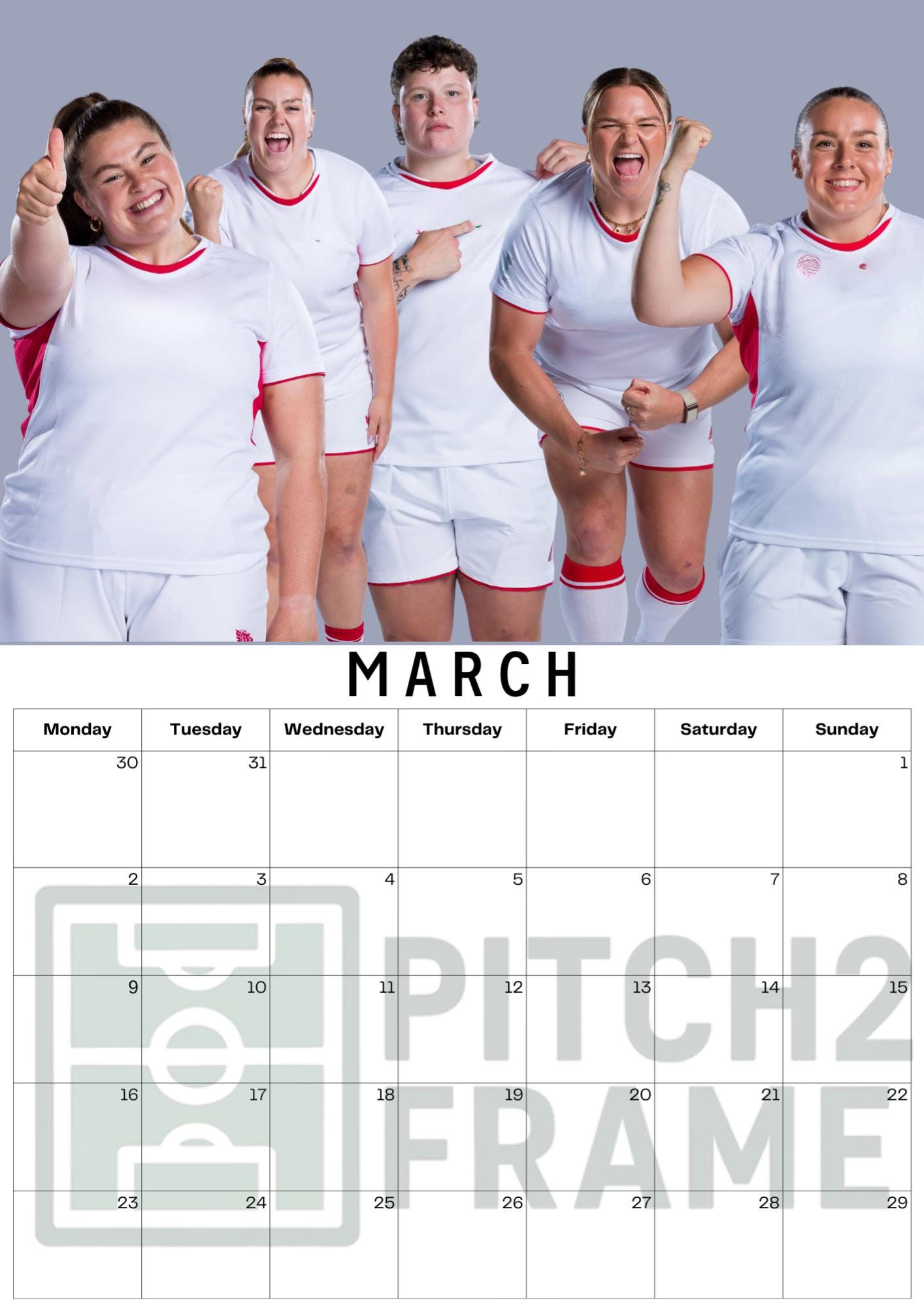 England Rugby Women's inspired Calendar 2026