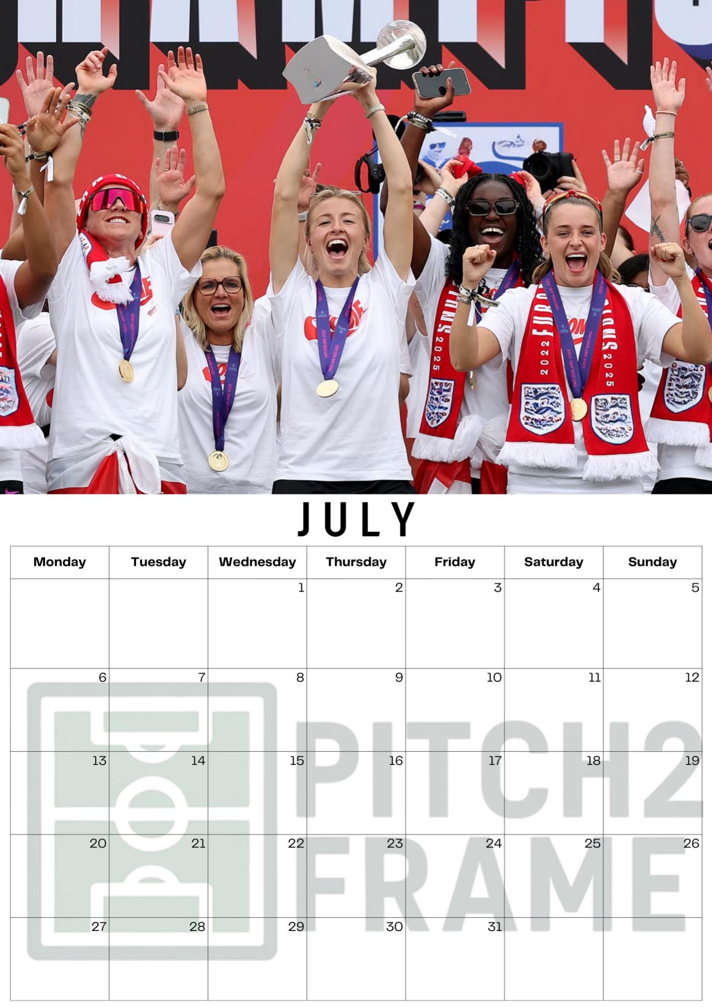 England Women's Squad Football Inspired 2026 Football Photo Calendar