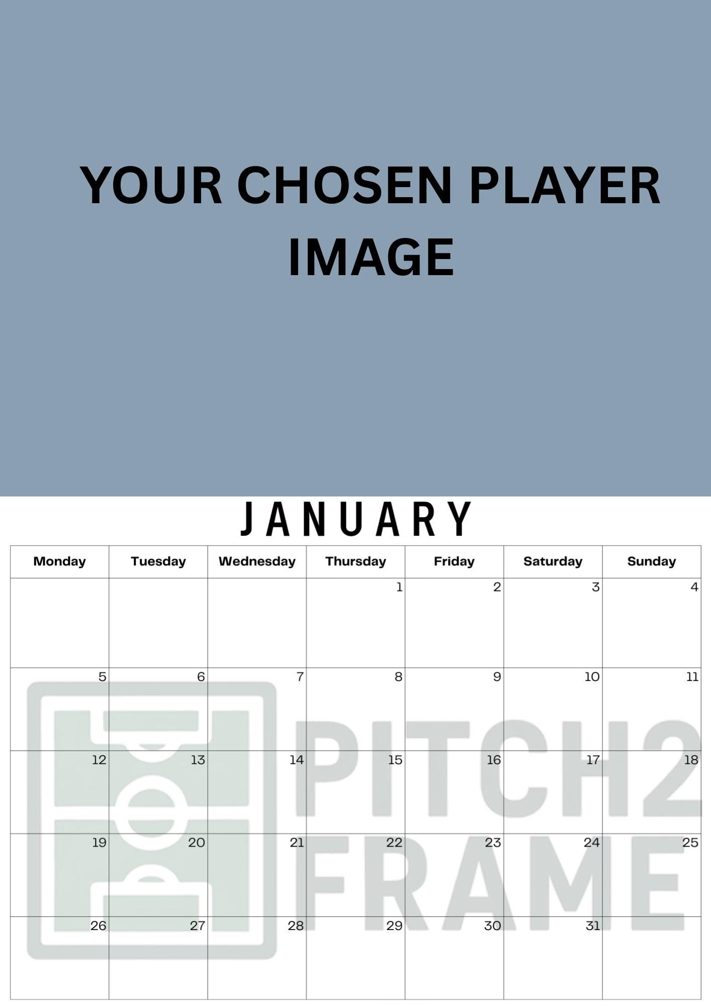 Custom Player inspired Calendar 2026,  Yearly Calendar, Custom Photos Calendar, 12 Month Photos Calendar, Football calendar